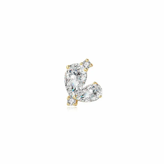 A high-resolution studio photograph of the Pear Diamond Threaded Stud from the LTM Jewels Eternal Heart collection. This 18K solid gold stud features two premium pear-cut lab-grown diamonds of VVS-VS clarity and D-E color, meticulously paired to create a modern heart silhouette. The image highlights the high-polish AU750 gold finish and the secure professional threaded screw back design against a clean background, showcasing its status as a timeless and cinematic heirloom for all genders.