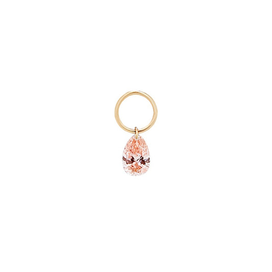18K gold earring charm with a drilled pear-cut fancy light pink diamond.