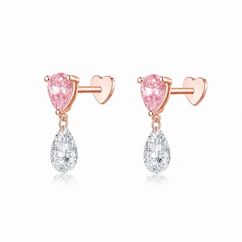 Pink Pear and White Lab Diamond Threaded Stud Earring in 18K solid gold by LTM & CO.™, featuring two-tone diamond design with soft pink and bright white contrast.