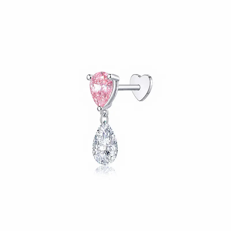 Pink Pear and White Lab Diamond Threaded Stud Earring in 18K solid gold by LTM & CO.™, featuring two-tone diamond design with soft pink and bright white contrast.