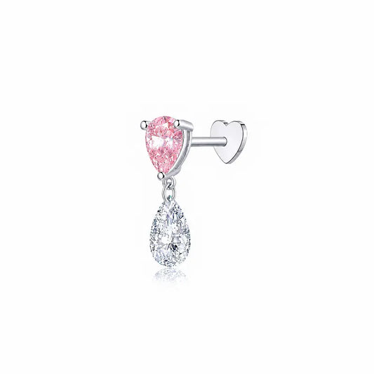 Pink Pear and White Lab Diamond Threaded Stud Earring in 18K solid gold by LTM & CO.™, featuring two-tone diamond design with soft pink and bright white contrast.