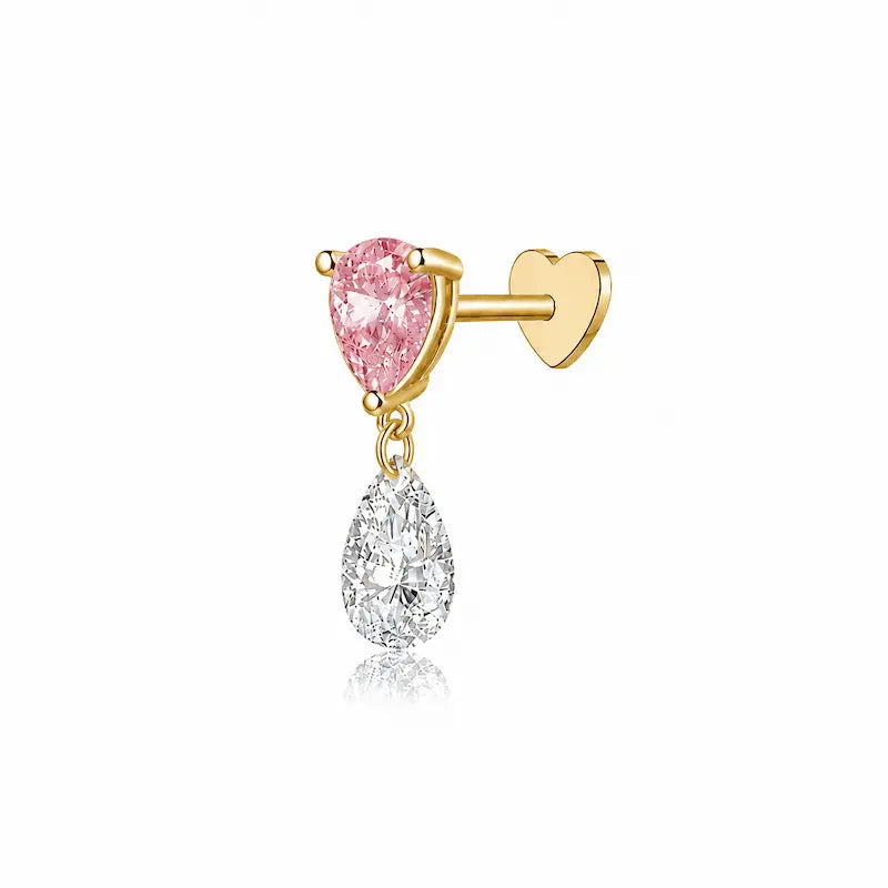 Pink Pear and White Lab Diamond Threaded Stud Earring in 18K solid gold by LTM & CO.™, featuring two-tone diamond design with soft pink and bright white contrast.