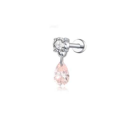 A professional high-resolution studio photograph of the Pink Pear White Round Stud from the LTM Jewels Radiant Drift collection. Handcrafted in 18K solid gold, the stud features a 0.2ct fancy pink pear diamond paired with a 0.1ct brilliant white round diamond in a fixed asymmetric silhouette. The image highlights the premium AU750 gold finish and the secure professional threaded screw back design against a clean background, showcasing its status as a romantic and architectural modern heirloom.