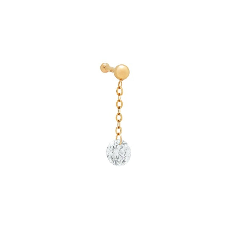 18K solid gold chain stud featuring a floating round diamond