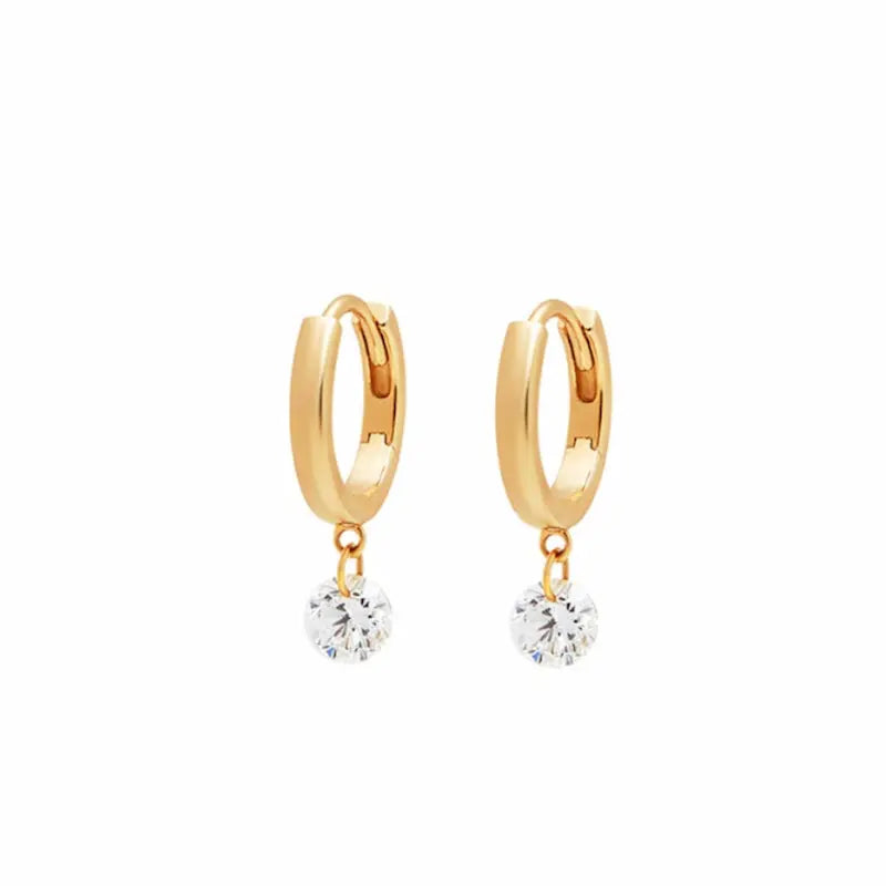 18K Solid Gold Floating Round Lab Diamond Dangle Hoop Earring | Radiant Drift