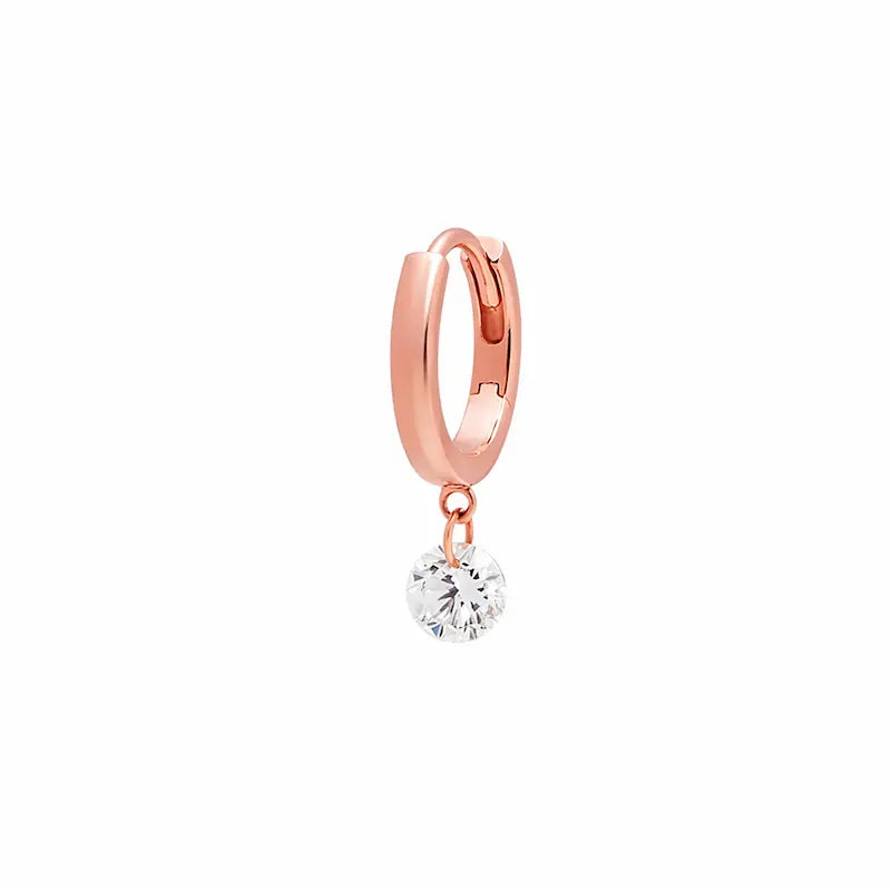 18K Solid Gold Floating Round Lab Diamond Dangle Hoop Earring | Radiant Drift