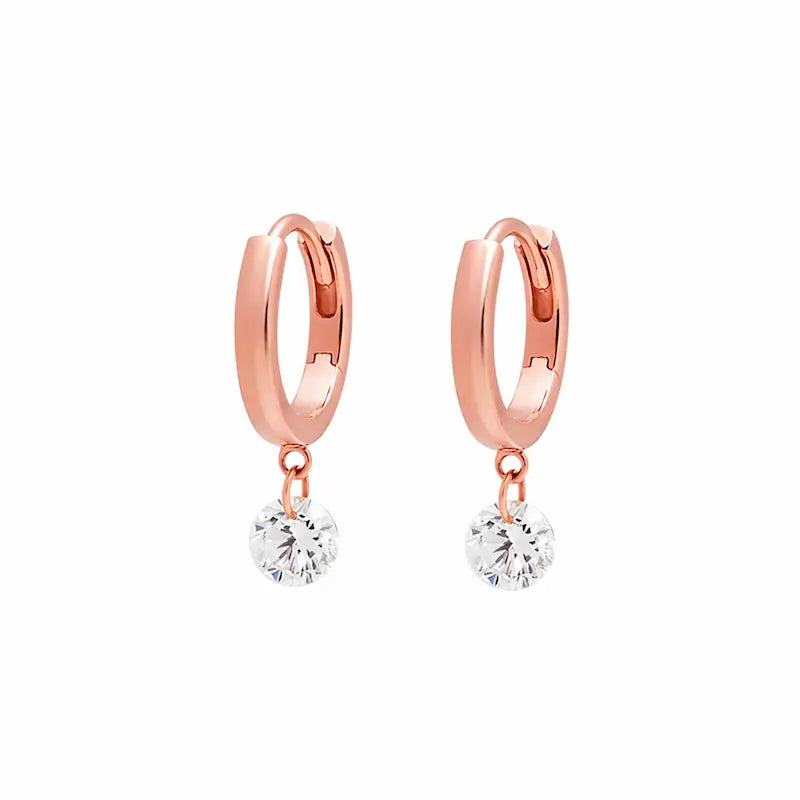 18K Solid Gold Floating Round Lab Diamond Dangle Hoop Earring | Radiant Drift