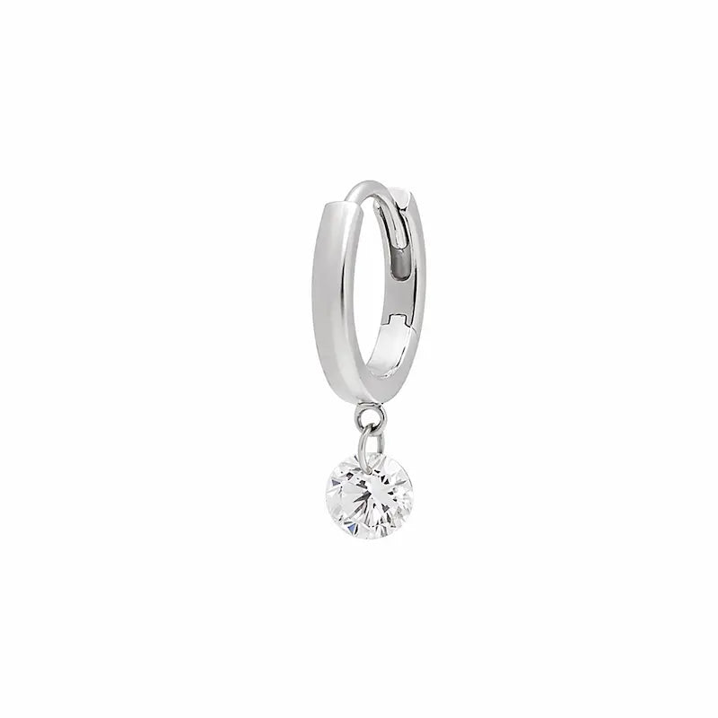 18K Solid Gold Floating Round Lab Diamond Dangle Hoop Earring | Radiant Drift