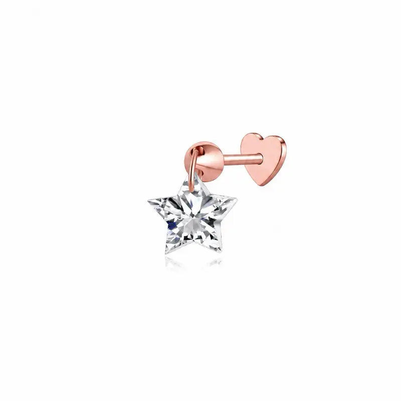 This primary product image highlights the LTM & CO. Star-Cut Diamond Stud, featuring a mesmerizing, five-pointed star-shaped lab-grown diamond set against a minimalist backdrop. The diamond is a masterpiece of geometric precision, with each facet expertly angled to maximize brilliance and fire. Central to the brand’s innovative identity, this stud utilizes advanced laser-drilling technology, allowing the diamond to be secured to the 18K solid gold (Au750) post without the need for traditional metal prongs.