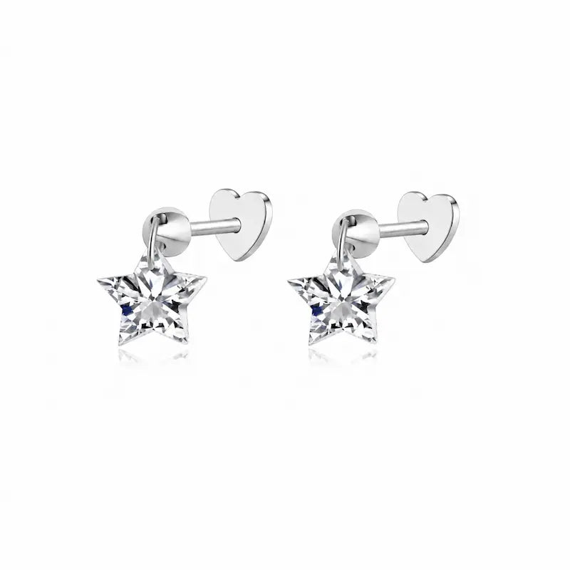 This primary product image highlights the LTM & CO. Star-Cut Diamond Stud, featuring a mesmerizing, five-pointed star-shaped lab-grown diamond set against a minimalist backdrop. The diamond is a masterpiece of geometric precision, with each facet expertly angled to maximize brilliance and fire. Central to the brand’s innovative identity, this stud utilizes advanced laser-drilling technology, allowing the diamond to be secured to the 18K solid gold (Au750) post without the need for traditional metal prongs.