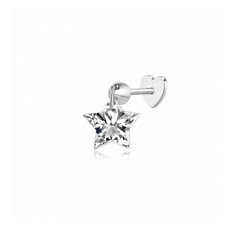 This primary product image highlights the LTM & CO. Star-Cut Diamond Stud, featuring a mesmerizing, five-pointed star-shaped lab-grown diamond set against a minimalist backdrop. The diamond is a masterpiece of geometric precision, with each facet expertly angled to maximize brilliance and fire. Central to the brand’s innovative identity, this stud utilizes advanced laser-drilling technology, allowing the diamond to be secured to the 18K solid gold (Au750) post without the need for traditional metal prongs.