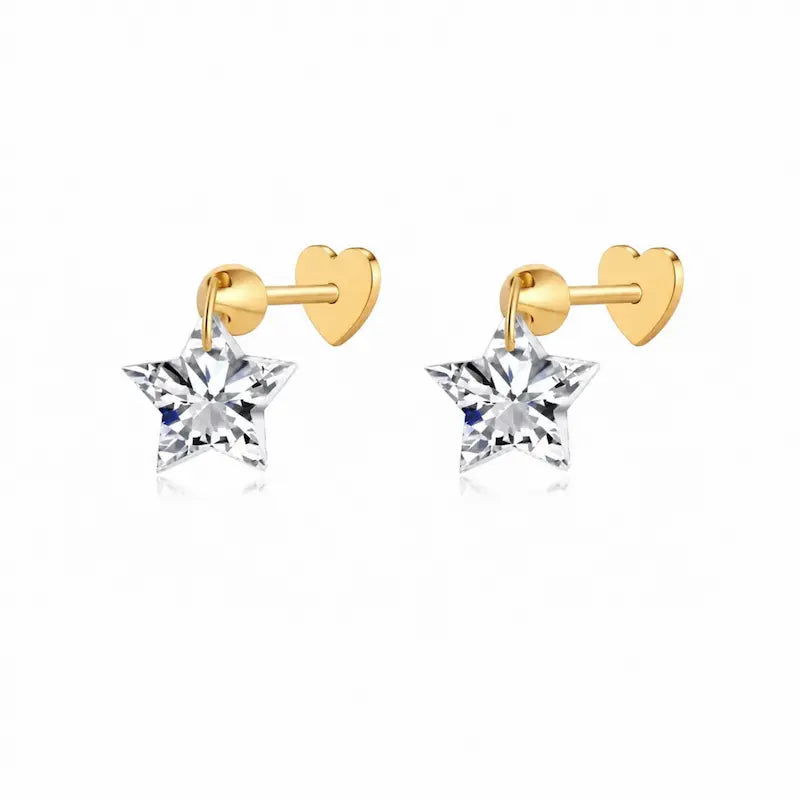This primary product image highlights the LTM & CO. Star-Cut Diamond Stud, featuring a mesmerizing, five-pointed star-shaped lab-grown diamond set against a minimalist backdrop. The diamond is a masterpiece of geometric precision, with each facet expertly angled to maximize brilliance and fire. Central to the brand’s innovative identity, this stud utilizes advanced laser-drilling technology, allowing the diamond to be secured to the 18K solid gold (Au750) post without the need for traditional metal prongs.