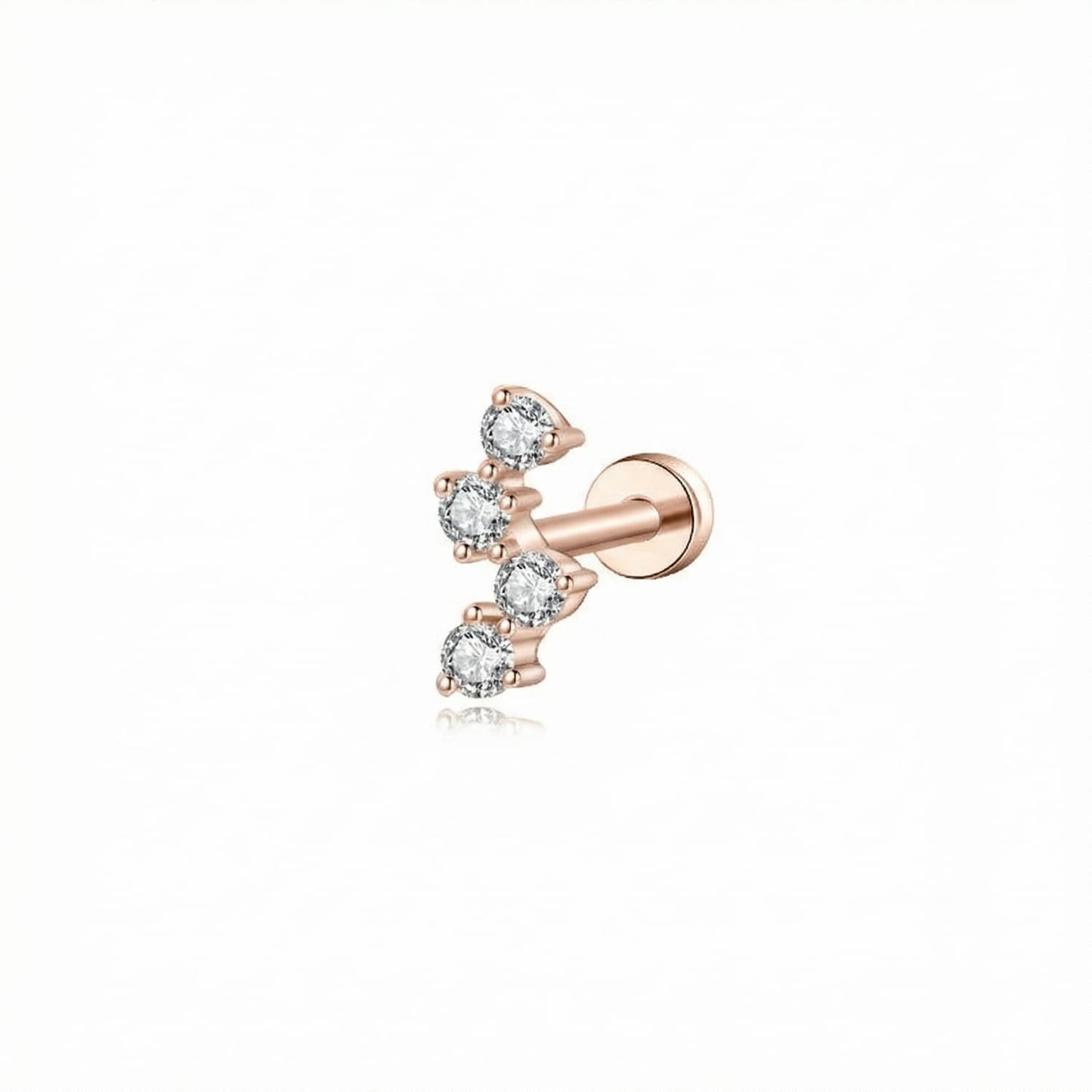 A professional high-resolution studio photograph of the White Diamond Threaded Stud from the LTM Jewels Pure Brilliance collection. This 18K solid gold stud features a seamless sequence of brilliant white diamonds totaling 0.08ctw with VVS-VS clarity and D-E color. The image showcases the high-polish AU750 gold finish and the secure professional threaded screw back design against a clean background, highlighting its status as a minimalist and cinematic heirloom.