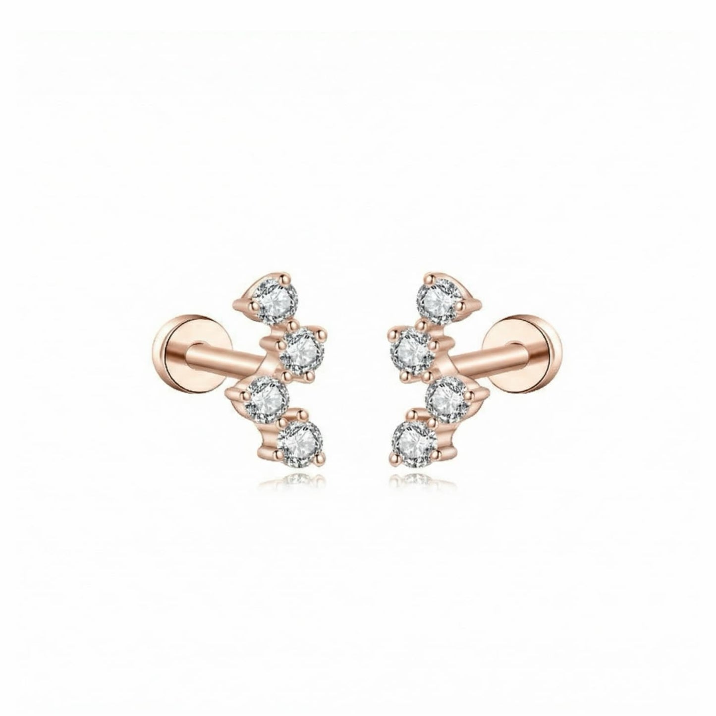 A professional high-resolution studio photograph of the White Diamond Threaded Stud from the LTM Jewels Pure Brilliance collection. This 18K solid gold stud features a seamless sequence of brilliant white diamonds totaling 0.08ctw with VVS-VS clarity and D-E color. The image showcases the high-polish AU750 gold finish and the secure professional threaded screw back design against a clean background, highlighting its status as a minimalist and cinematic heirloom.