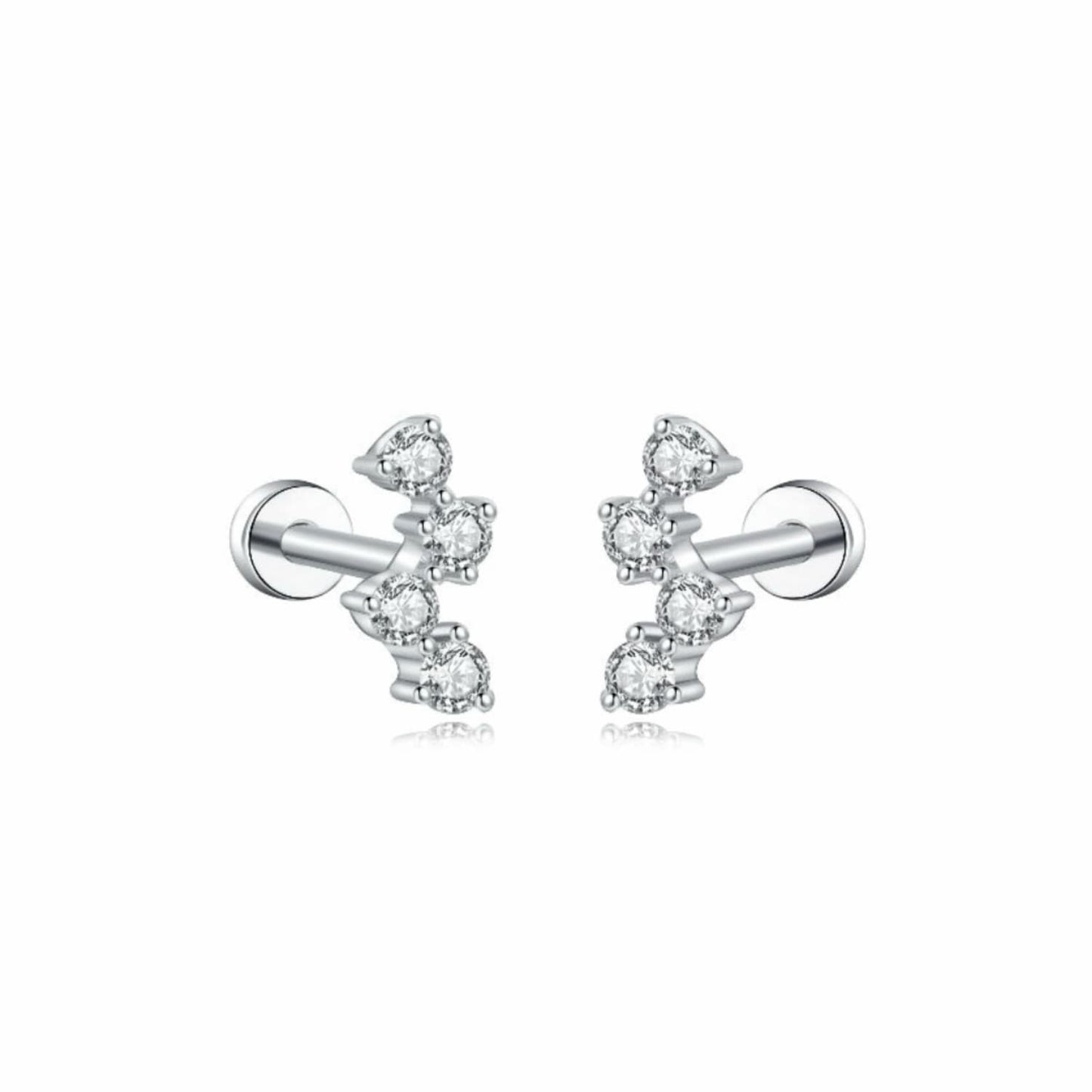 A professional high-resolution studio photograph of the White Diamond Threaded Stud from the LTM Jewels Pure Brilliance collection. This 18K solid gold stud features a seamless sequence of brilliant white diamonds totaling 0.08ctw with VVS-VS clarity and D-E color. The image showcases the high-polish AU750 gold finish and the secure professional threaded screw back design against a clean background, highlighting its status as a minimalist and cinematic heirloom.