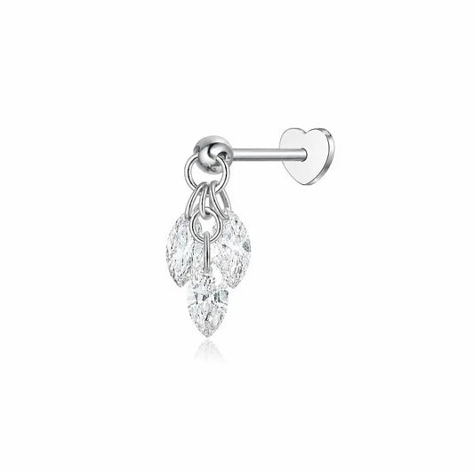 18K solid gold Triple Marquise Diamond Dangle Stud featuring three suspended floating marquise-cut lab-grown diamonds arranged in a cascading vertical silhouette. The lightweight sculptural design creates fluid movement, elongated brilliance, and modern luxury curated ear styling.