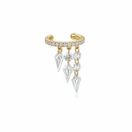 A professional high-resolution studio photograph of the White Diamond Threaded Stud from the LTM Jewels Pure Brilliance collection. This 18K solid gold stud features a seamless sequence of brilliant white diamonds totaling 0.08ctw with VVS-VS clarity and D-E color. The image showcases the high-polish AU750 gold finish and the secure professional threaded screw back design against a clean background, highlighting its status as a minimalist and cinematic heirloom.